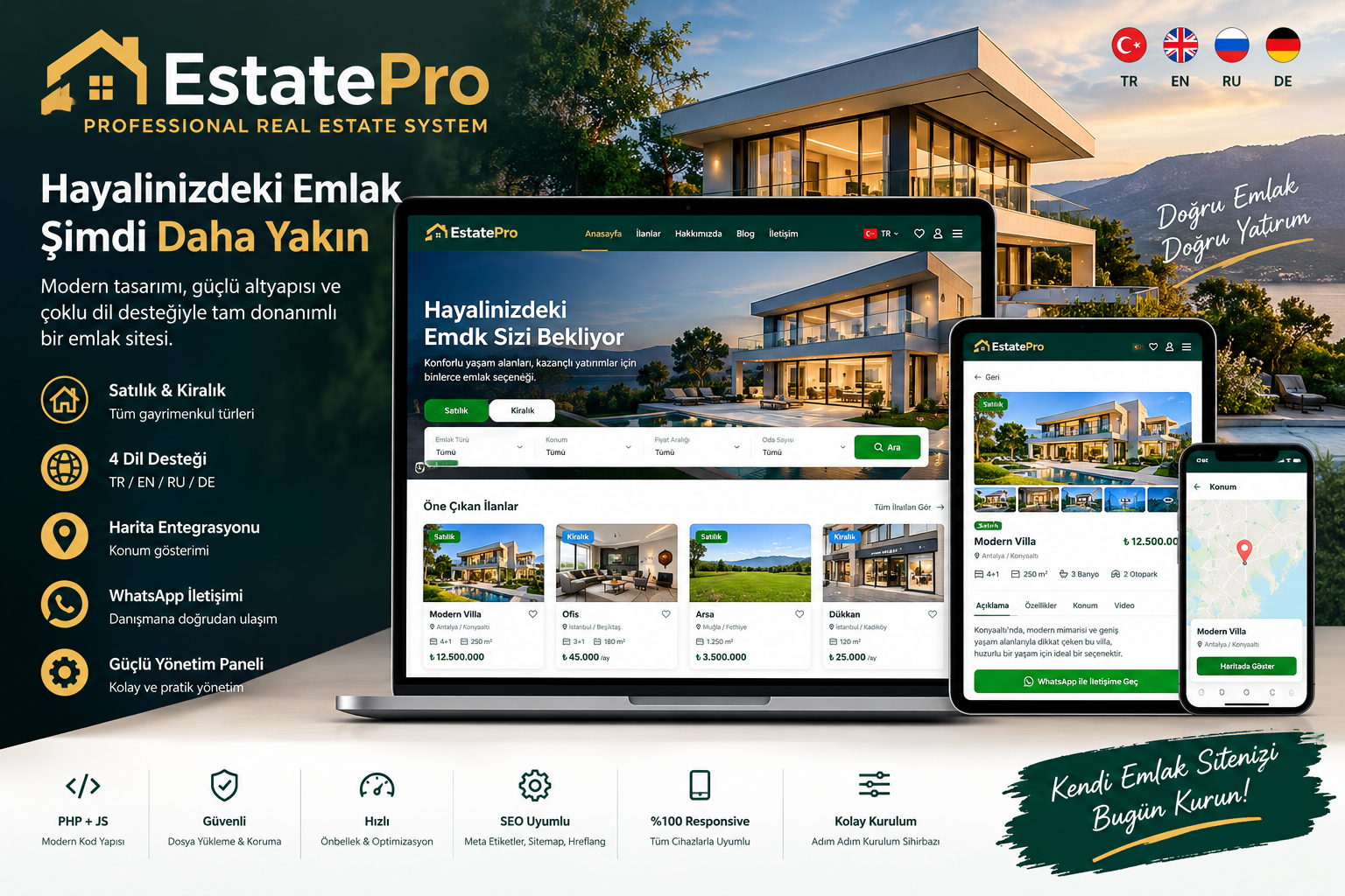 EstatePro Emlakçı Sitesi Scripti